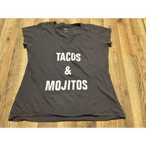 Express Tacos & Mojitos T Shirt Womens XL Gray Graphic Tee Scoop Neck Excellent